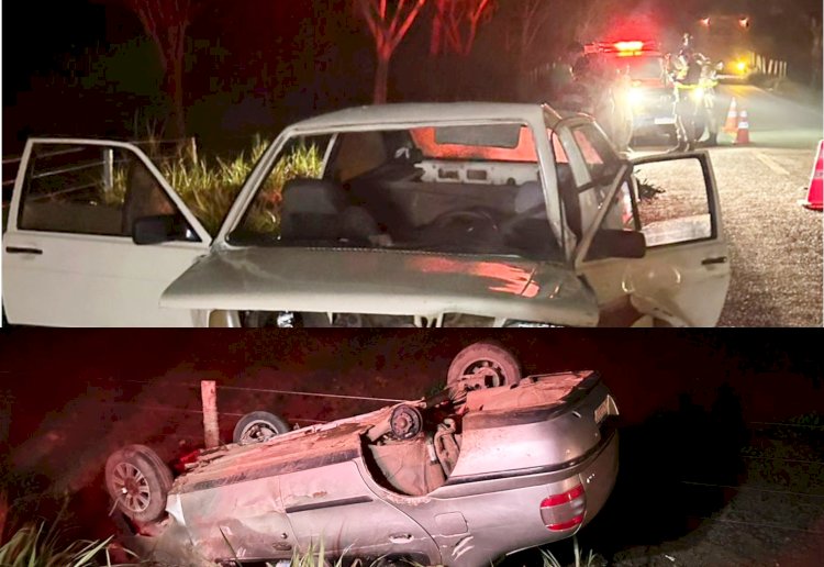 Carro capota após bater em outro veículo na  GO 330 entre Petrolina de Ouro Verde de Goiás